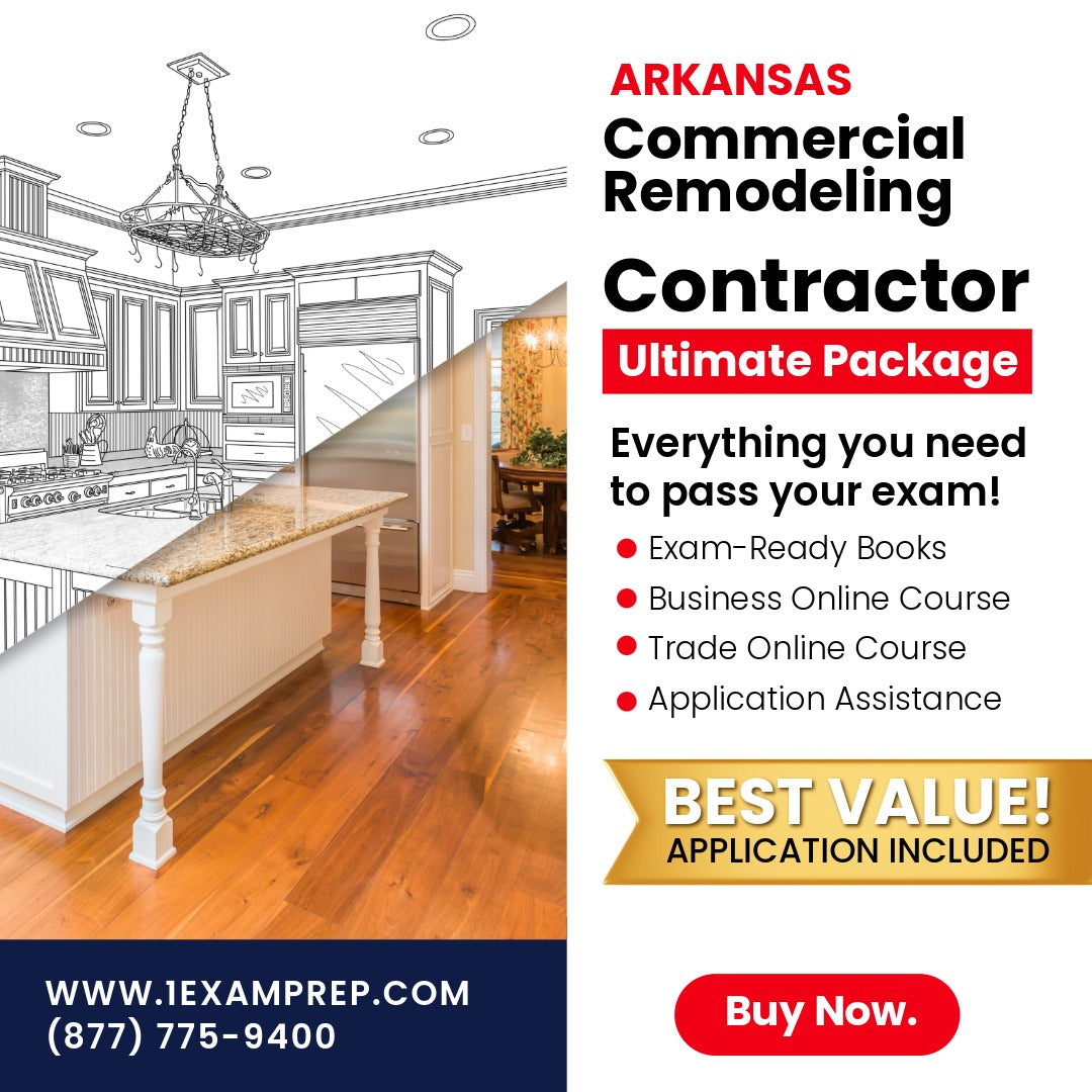 Arkansas Commercial Remodeling, Renovations, Restoration, Alterations Contractor Ultimate Exam Prep Rental Package