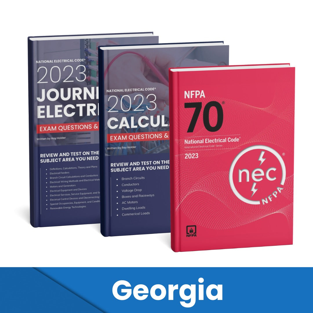 2023 Georgia Journeyman Electrician + Electrician Calculations Study Guides & National Electrical Code Combo (Based on the 2023 NEC)