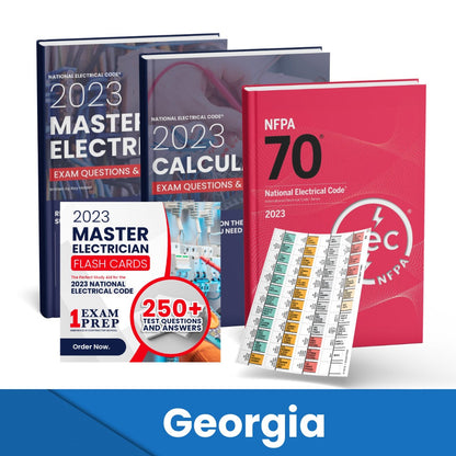 2023 Georgia Master Electrician + Electrician Calculations Study Guides + Flash Cards & National Electrical Code +Tabs Super Combo (Based on the 2023 NEC)