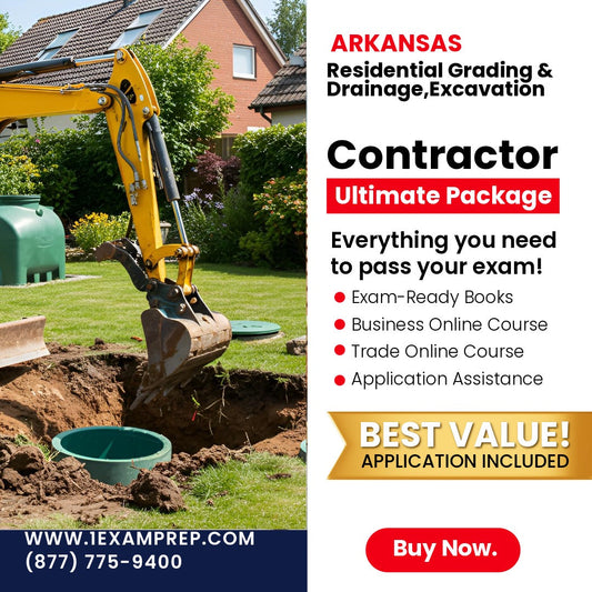 Arkansas Residential Grading & Drainage Excavation Contractor Ultimate Exam Prep Rental Package