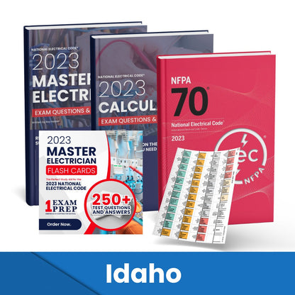 2023 Idaho Master Electrician + Electrician Calculations Study Guides + Flash Cards & National Electrical Code +Tabs Super Combo (Based on the 2023 NEC)