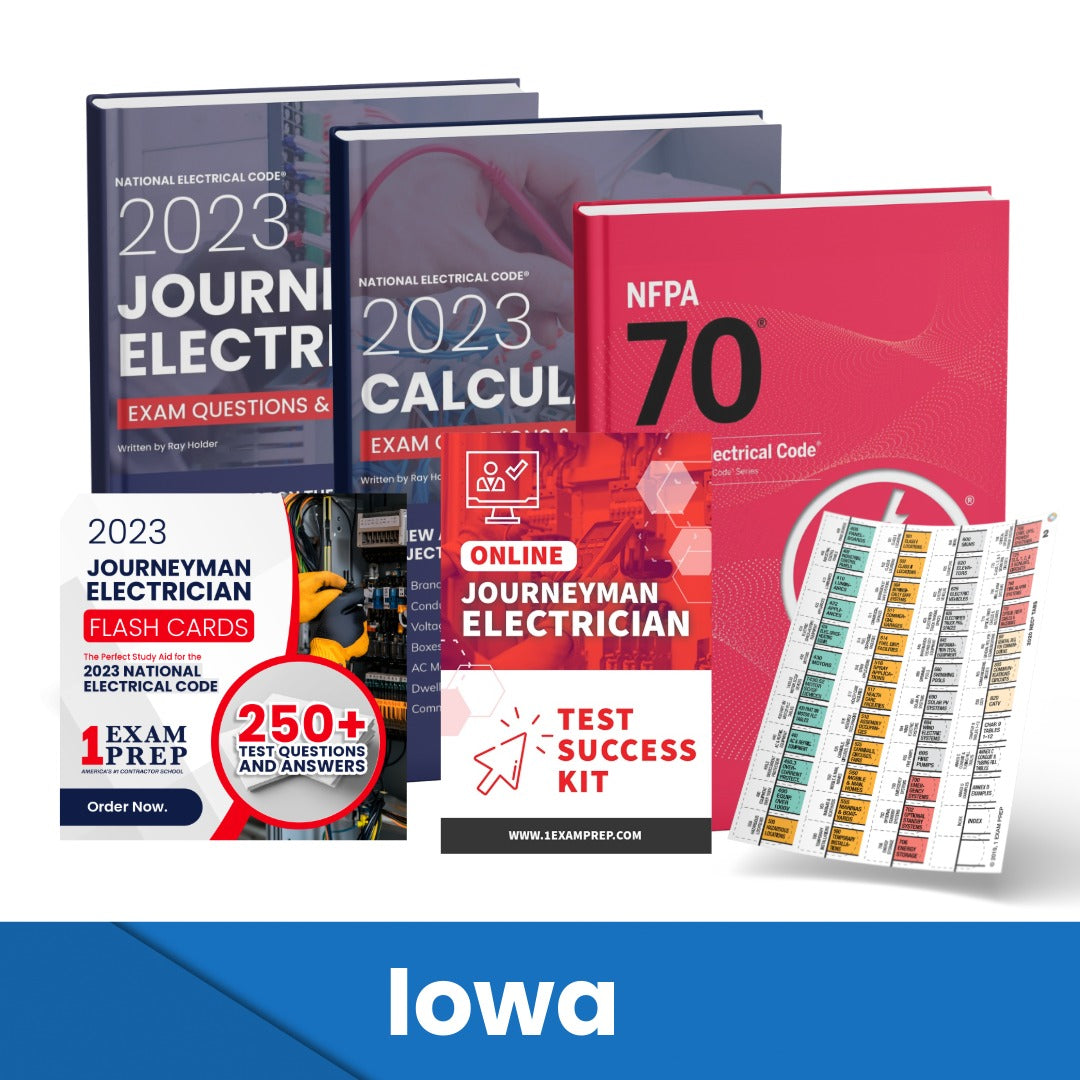 2023 Iowa Journeyman Electrician Exam Prep Study Guides & Code Book Ultimate Combo (Based on the 2023 NEC)