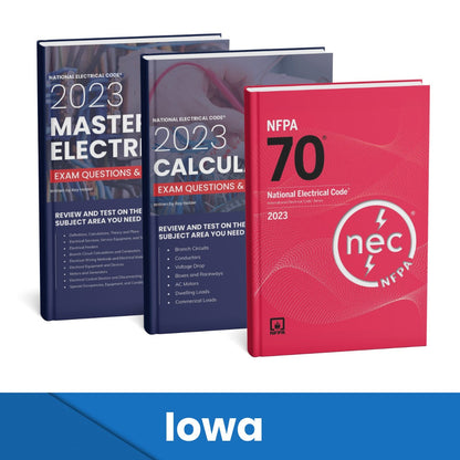 2023 Iowa Master Electrician + Electrician Calculations Study Guides & National Electrical Code Combo (Based on the 2023 NEC)
