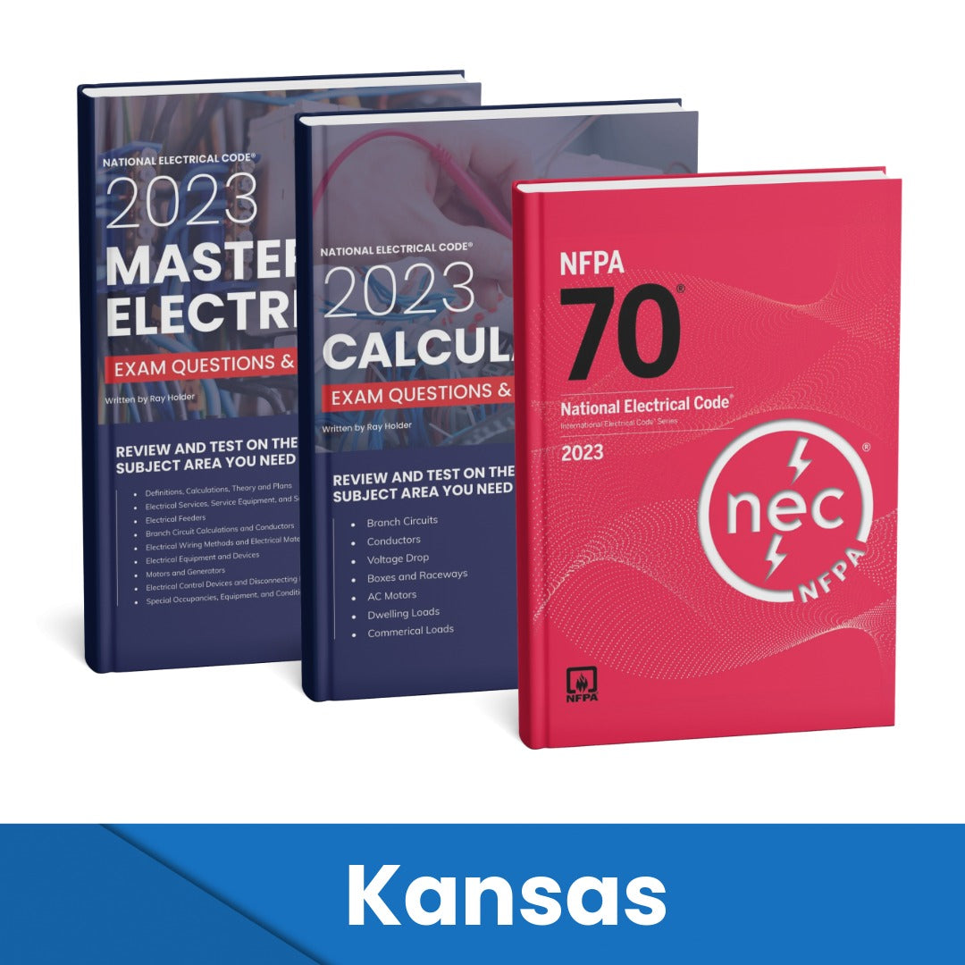 2023 Kansas Master Electrician + Electrician Calculations Study Guides & National Electrical Code Combo (Based on the 2023 NEC)