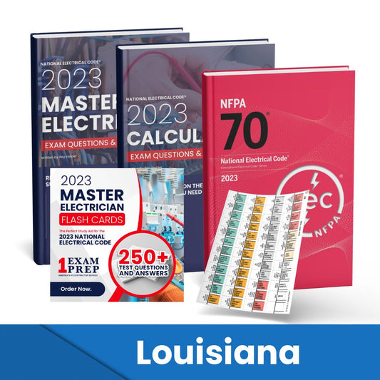 2023 Louisiana Master Electrician + Electrician Calculations Study Guides + Flash Cards & National Electrical Code +Tabs Super Combo (Based on the 2023 NEC)
