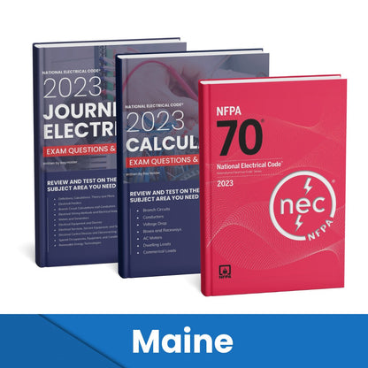 2023 Maine Journeyman Electrician + Electrician Calculations Study Guides & National Electrical Code Combo (Based on the 2023 NEC)
