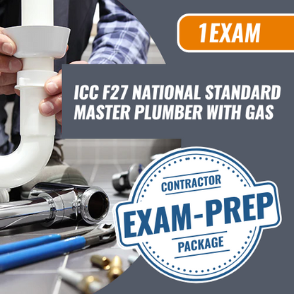 Contractor Exam Prep ICC F27 National Standard Plumber with Gas. Exam prep package. We are the exam pros for all your licensing needs