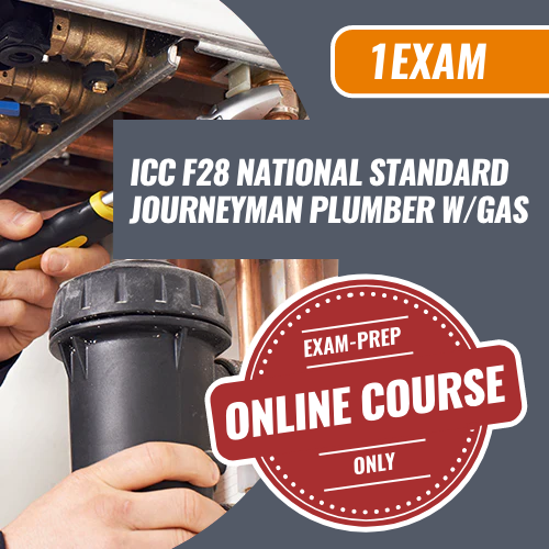 Contractor Exam Prep ICC F28 National Journeyman Plumber with Gas. Exam prep online course only.