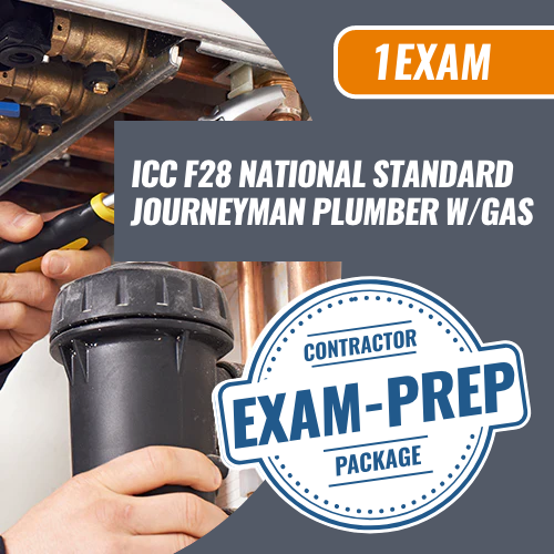 Contractor Exam Prep ICC F28 National Journeyman Plumber with Gas. Contractor exam preparation package