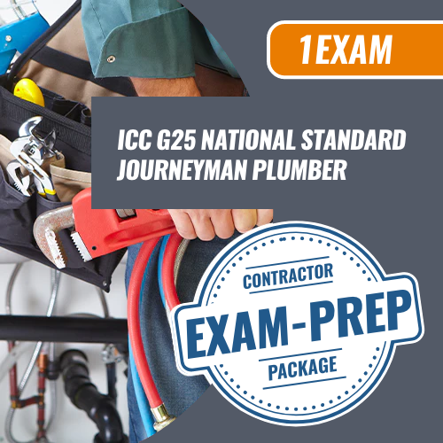Contractor Exam Prep ICC G25 National Standard Journeyman Plumber. Contractor exam preparation package. Pass your contract exam with the exam pros at Contractor Exam Prep