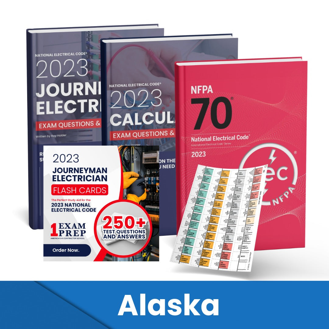 2023 Alaska Journeyman Electrician + Electrician Calculations Study Guides + Flash Cards & National Electrical Code +Tabs Super Combo (Based on the 2023 NEC)