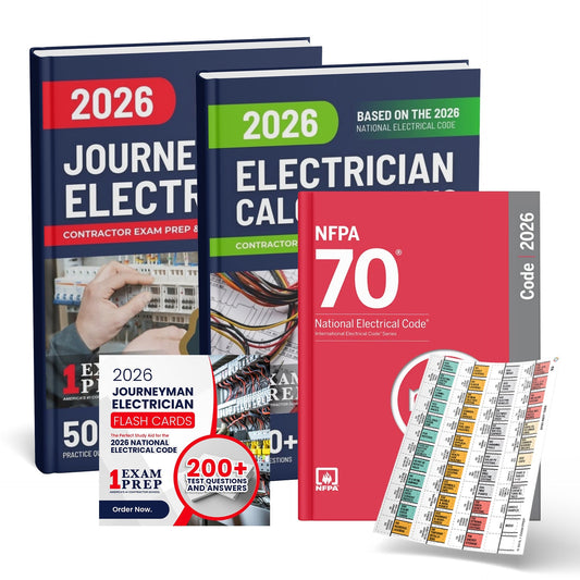 2026 Journeyman Electrician + Electrician Calculations Study Guides + Flash Cards & National Electrical Code +Tabs Super Combo (Based on the 2026 NEC)