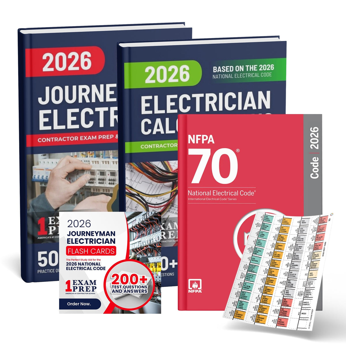2026 Journeyman Electrician + Electrician Calculations Study Guides + Flash Cards & National Electrical Code +Tabs Super Combo (Based on the 2026 NEC)