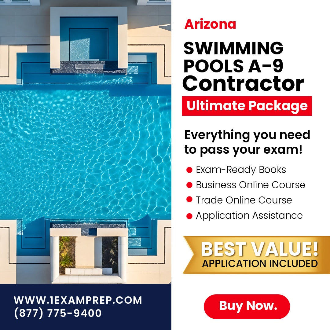 Arizona Swimming Pools Commercial Contractor (A-9) Ultimate Exam Prep Rental Package