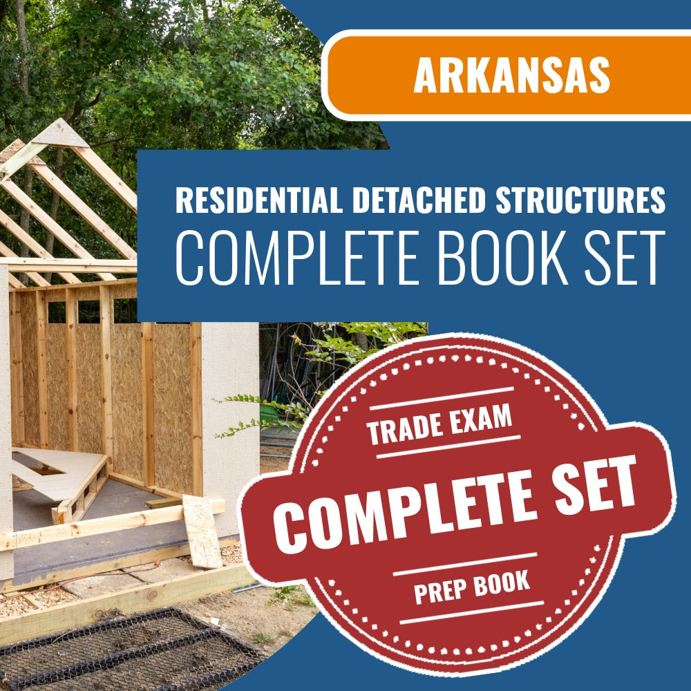 Arkansas Residential Detached Garage, Storage Buildings, Detached Structures, Metal Buildings Contractor Exam Book Package