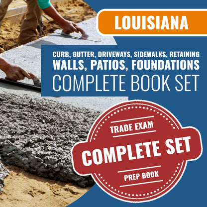 Louisiana Curb, Gutter, Driveways, Sidewalks, Retaining Walls, Patios, Foundations Contractor Exam Book Package