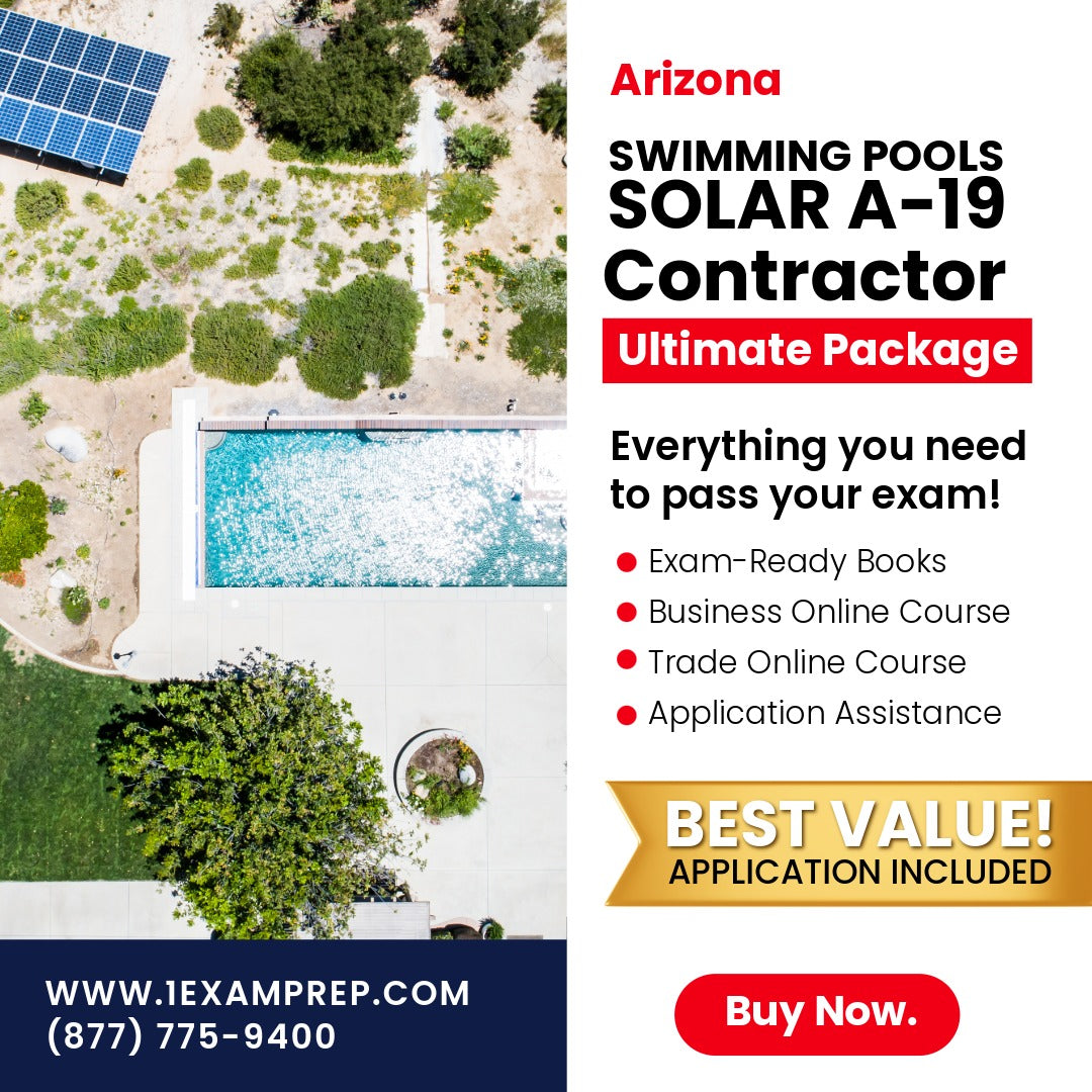Arizona Swimming Pools, Including Solar Commercial Contractor (A-19) Ultimate Exam Prep Rental Package