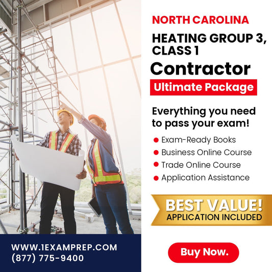 North Carolina Heating Group 3, Class 1 Contractor Exam Ultimate Package