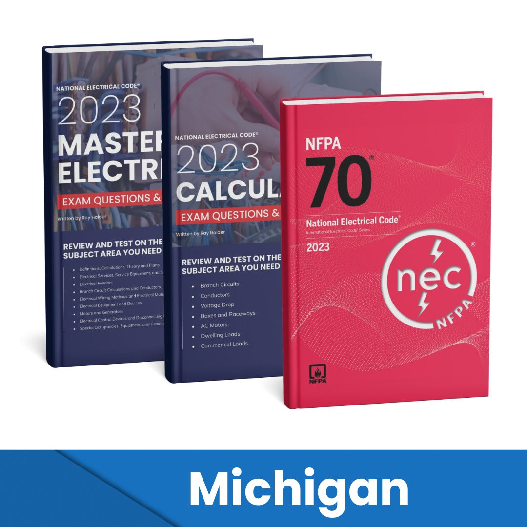 2023 Michigan Master Electrician + Electrician Calculations Study Guides & National Electrical Code Combo (Based on the 2023 NEC)