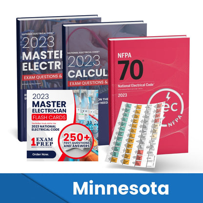 2023 Minnesota Master Electrician + Electrician Calculations Study Guides + Flash Cards & National Electrical Code +Tabs Super Combo (Based on the 2023 NEC)