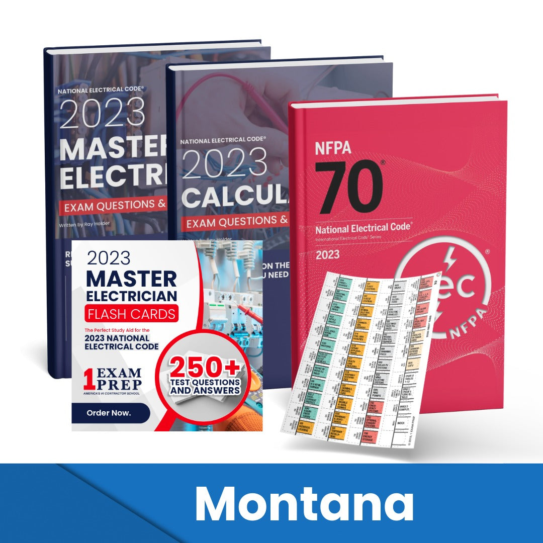 2023 Montana Master Electrician + Electrician Calculations Study Guides + Flash Cards & National Electrical Code +Tabs Super Combo (Based on the 2023 NEC)