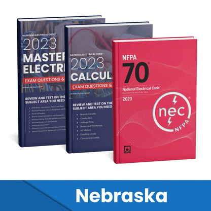 2023 Nebraska Master Electrician + Electrician Calculations Study Guides & National Electrical Code Combo (Based on the 2023 NEC)
