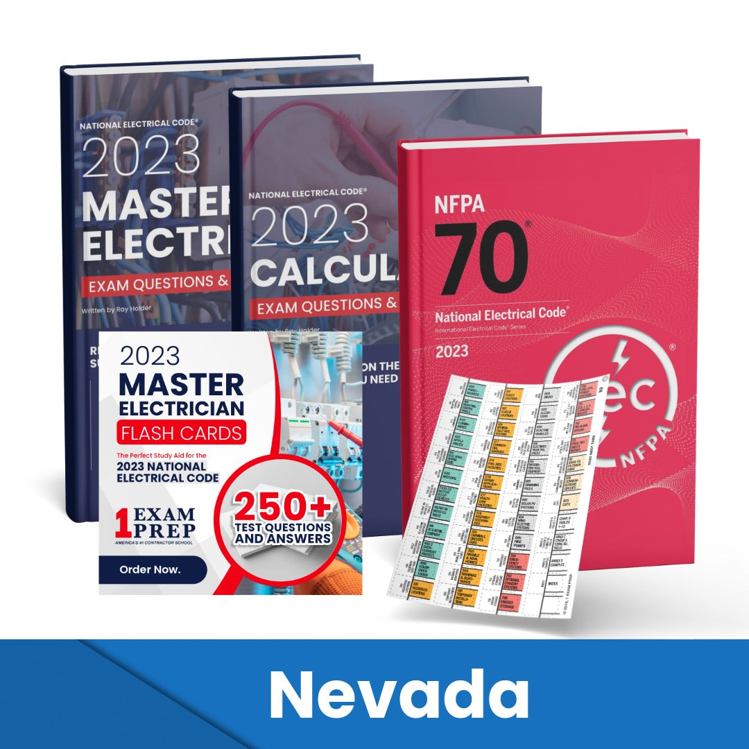 2023 Nevada Master Electrician + Electrician Calculations Study Guides + Flash Cards & National Electrical Code +Tabs Super Combo (Based on the 2023 NEC)