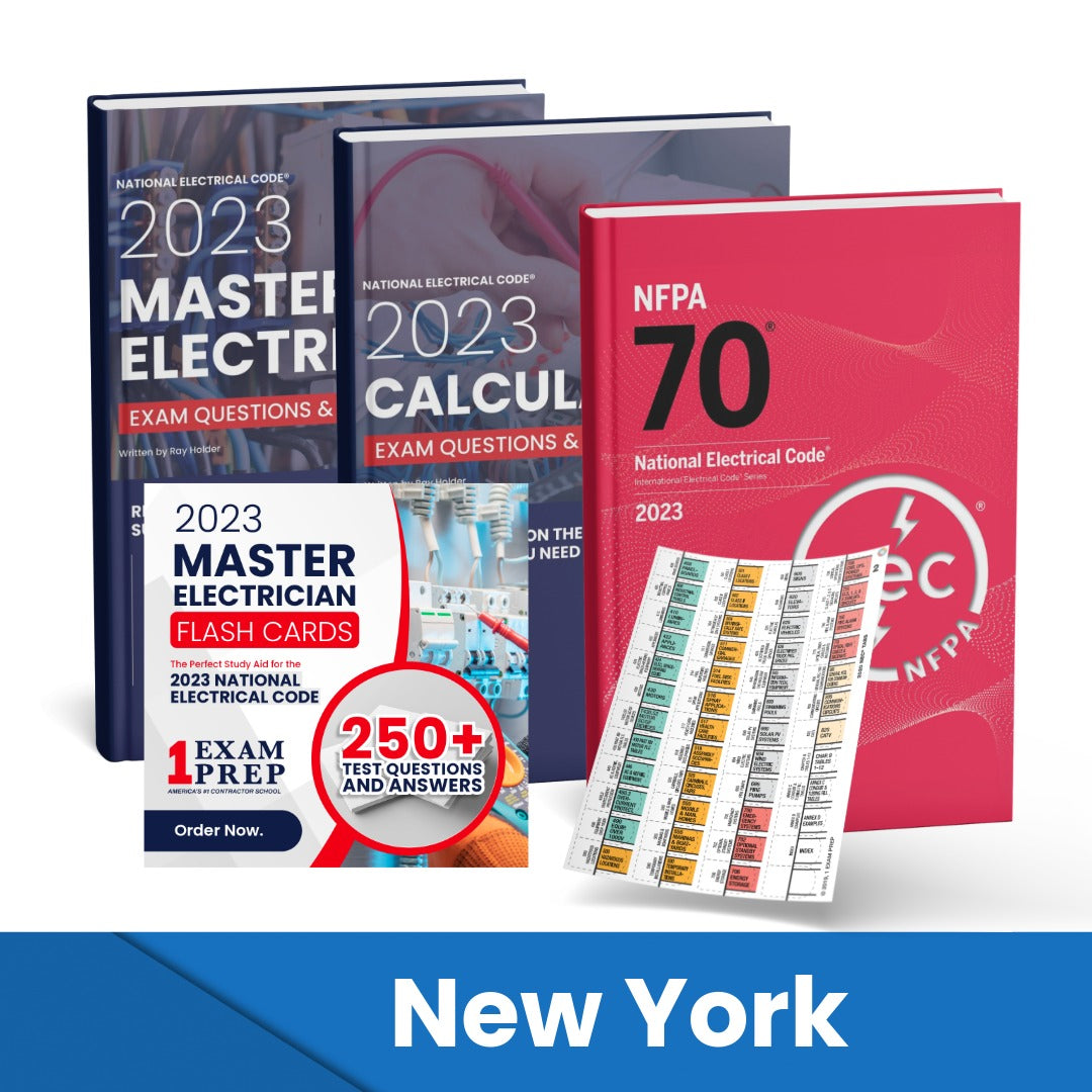 2023 New York Master Electrician + Electrician Calculations Study Guides + Flash Cards & National Electrical Code +Tabs Super Combo (Based on the 2023 NEC)