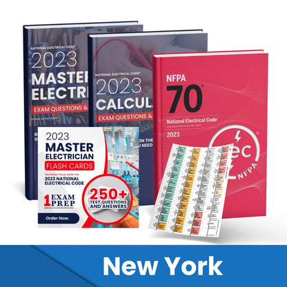 2023 New York Master Electrician + Electrician Calculations Study Guides + Flash Cards & National Electrical Code +Tabs Super Combo (Based on the 2023 NEC)