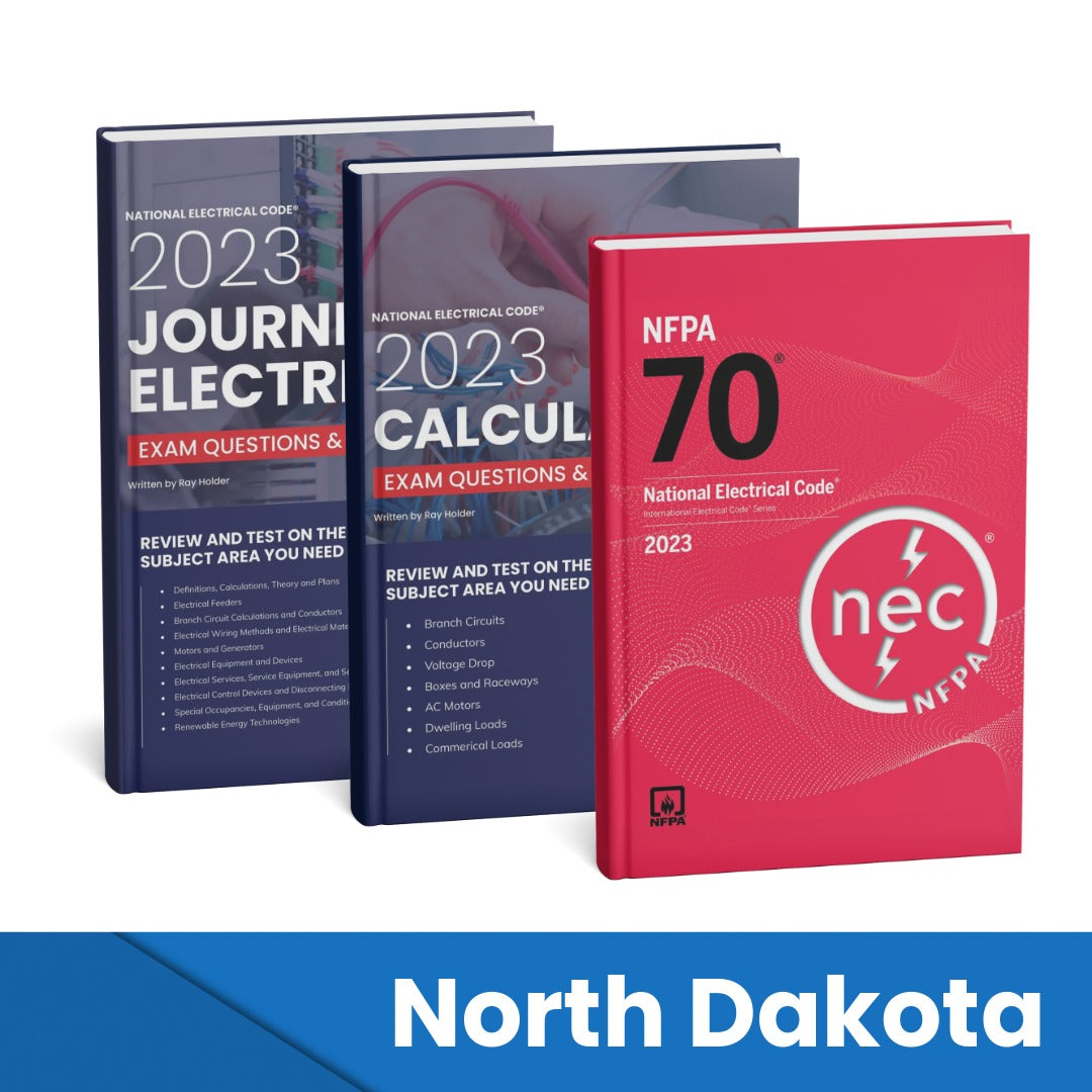 2023 North Dakota Journeyman Electrician + Electrician Calculations Study Guides & National Electrical Code Combo (Based on the 2023 NEC)