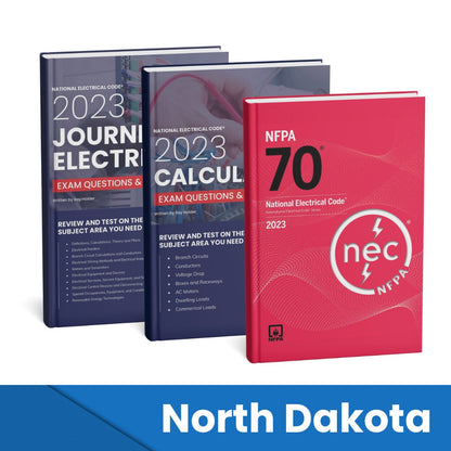 2023 North Dakota Journeyman Electrician + Electrician Calculations Study Guides & National Electrical Code Combo (Based on the 2023 NEC)