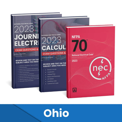 2023 Ohio Journeyman Electrician + Electrician Calculations Study Guides & National Electrical Code Combo (Based on the 2023 NEC)