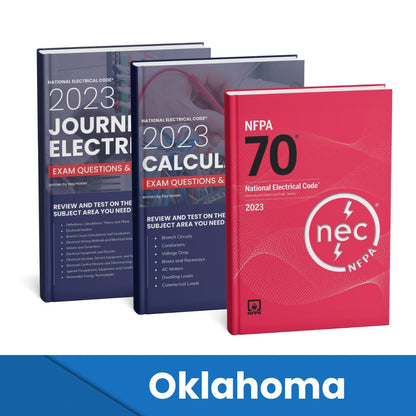 2023 Oklahoma Journeyman Electrician + Electrician Calculations Study Guides & National Electrical Code Combo (Based on the 2023 NEC)