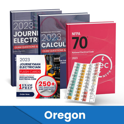 2023 Oregon Journeyman Electrician + Electrician Calculations Study Guides + Flash Cards & National Electrical Code +Tabs Super Combo (Based on the 2023 NEC)