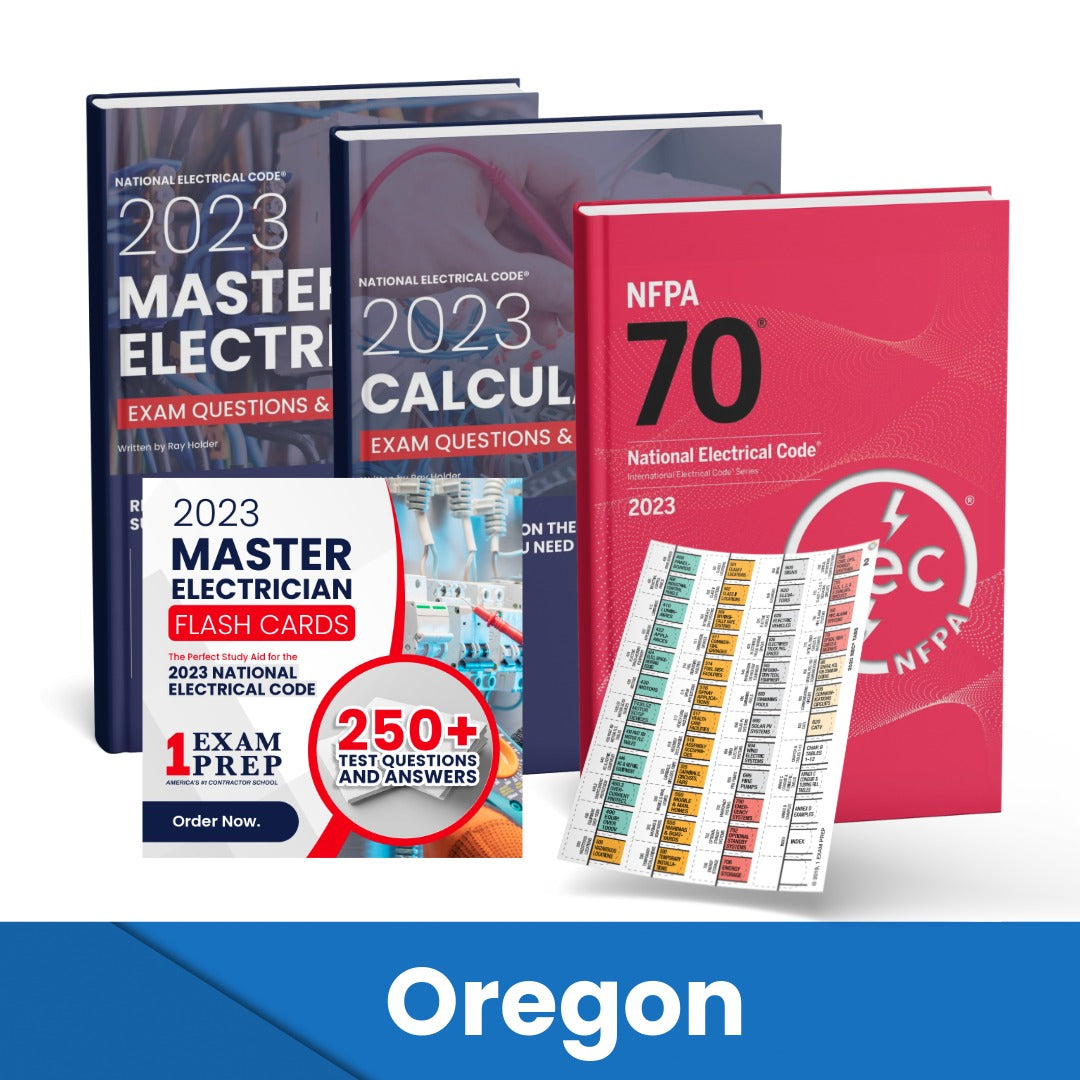 2023 Oregon Master Electrician + Electrician Calculations Study Guides + Flash Cards & National Electrical Code +Tabs Super Combo (Based on the 2023 NEC)