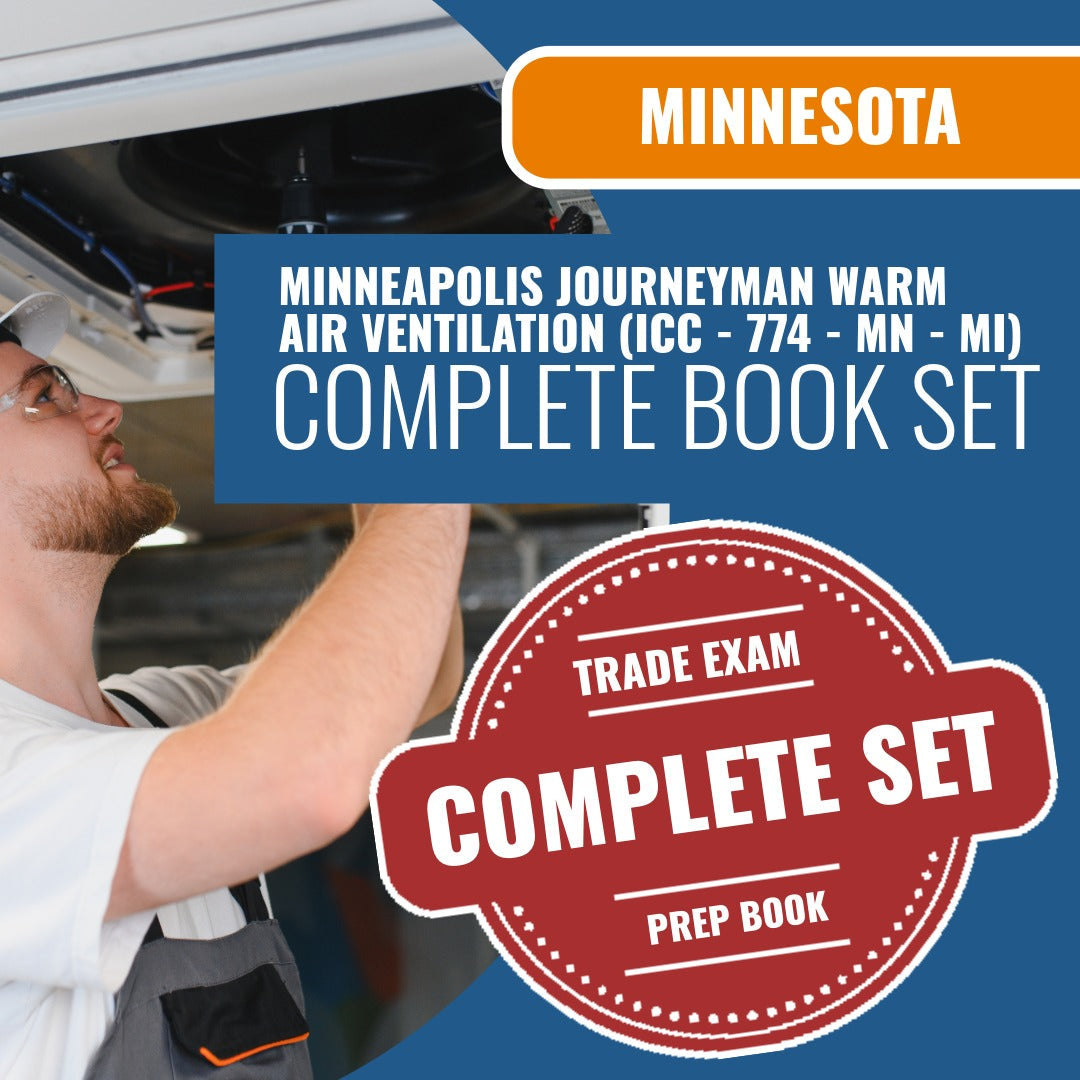 Minnesota Minneapolis Journeyman Warm Air Ventilation Contractor (ICC - 774 - MN - MI) Exam Book Package