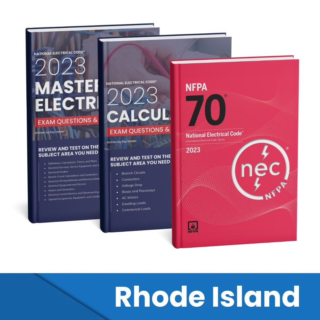 2023 Rhode Island Master Electrician + Electrician Calculations Study Guides & National Electrical Code Combo (Based on the 2023 NEC)