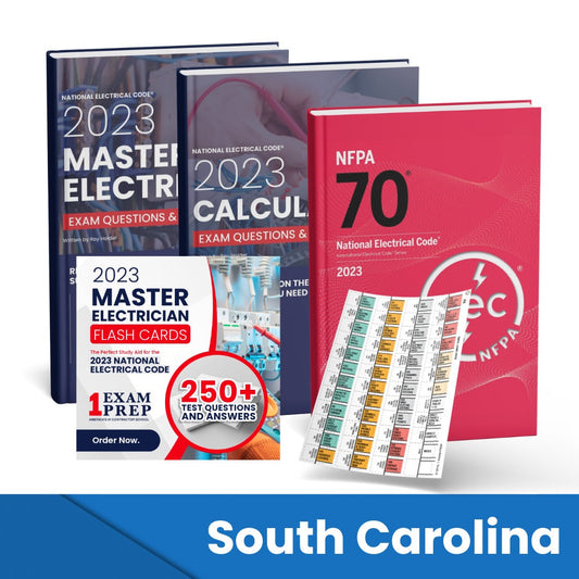 2023 South Carolina Master Electrician + Electrician Calculations Study Guides + Flash Cards & National Electrical Code +Tabs Super Combo (Based on the 2023 NEC)