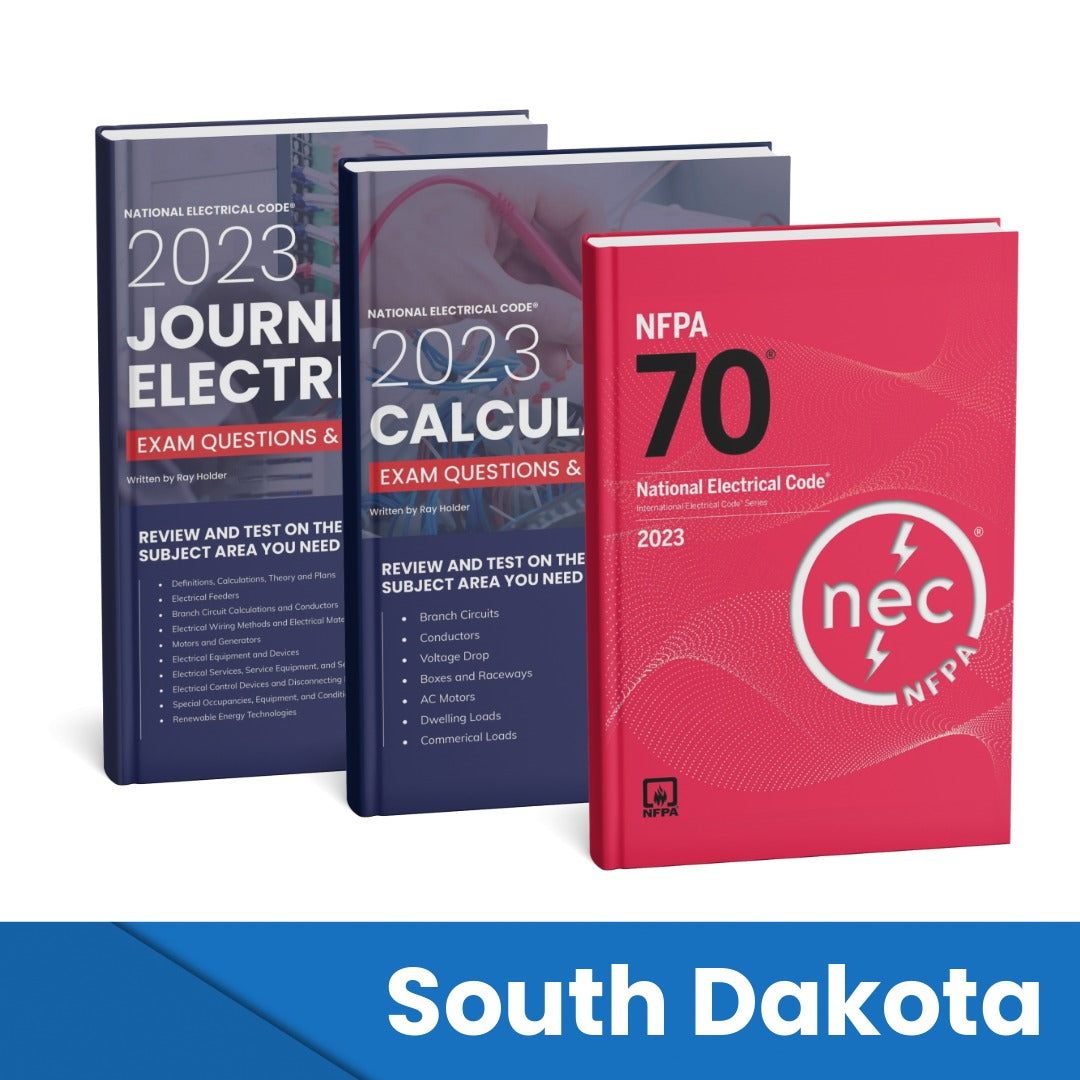 2023 South Dakota Journeyman Electrician + Electrician Calculations Study Guides & National Electrical Code Combo (Based on the 2023 NEC)