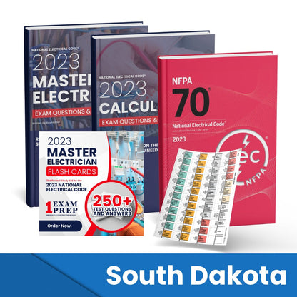 2023 South Dakota Master Electrician + Electrician Calculations Study Guides + Flash Cards & National Electrical Code +Tabs Super Combo (Based on the 2023 NEC)