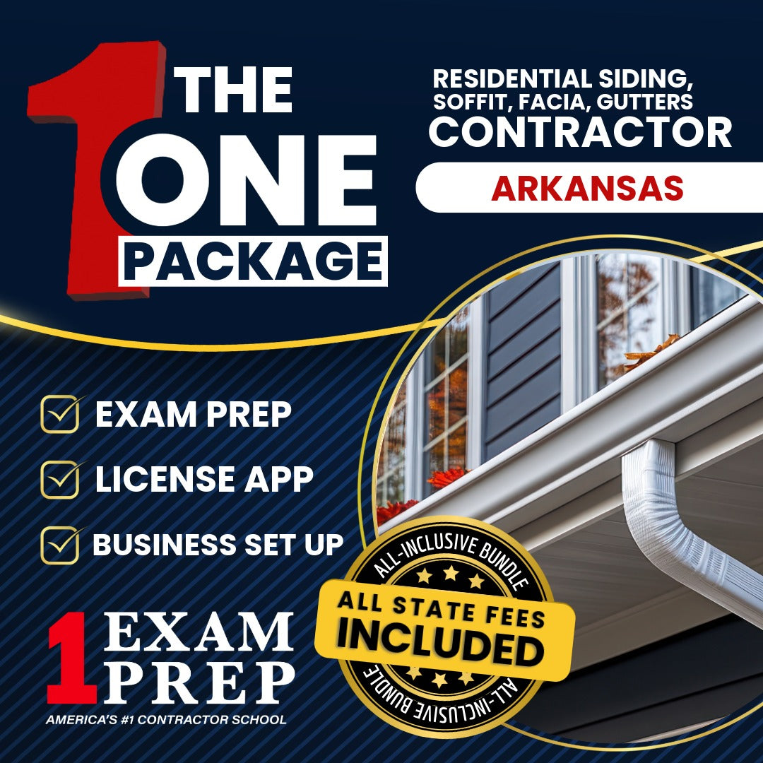 The 1 Package: All-Inclusive Arkansas Residential Siding, Soffit, Facia, Gutters Contractor Exam, Licensing & Business Setup Solution