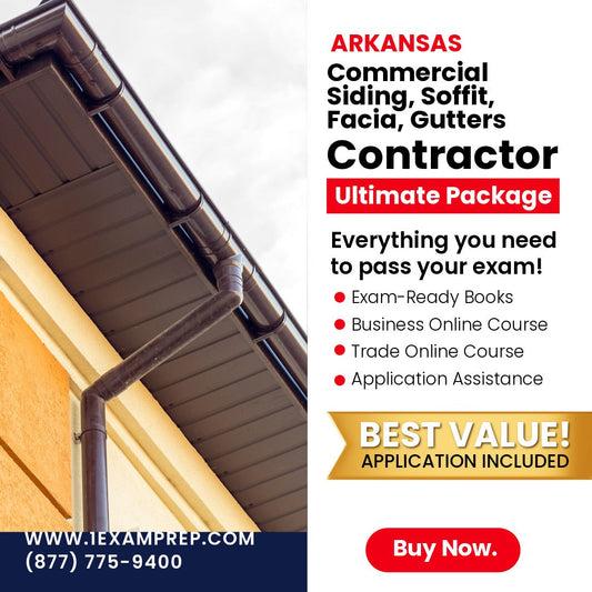 Arkansas Commercial Siding, Soffit, Facia, Gutters Contractor Ultimate Exam Prep Rental Package