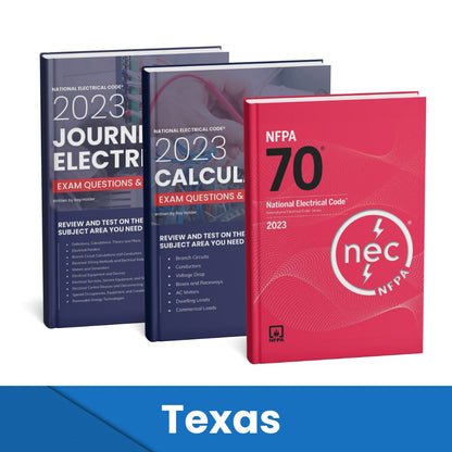 2023 Texas Journeyman Electrician + Electrician Calculations Study Guides & National Electrical Code Combo (Based on the 2023 NEC)