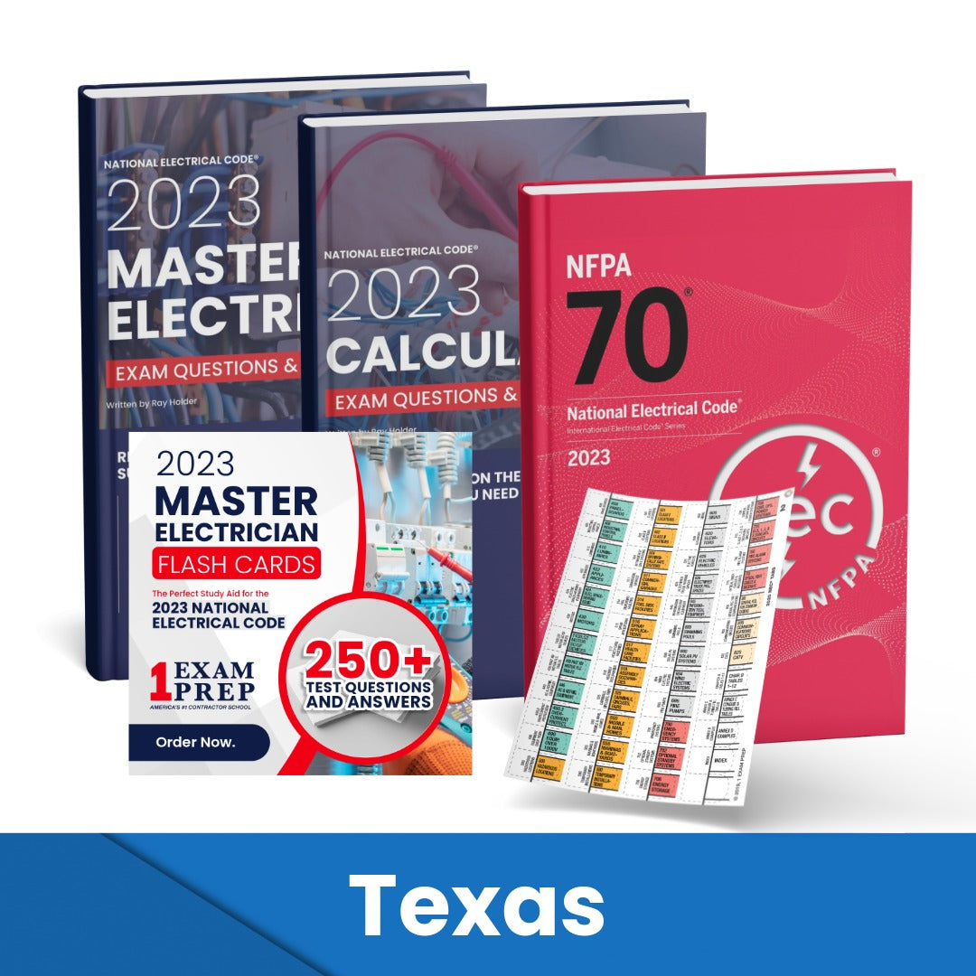 2023 Texas Master Electrician + Electrician Calculations Study Guides + Flash Cards & National Electrical Code +Tabs Super Combo (Based on the 2023 NEC)