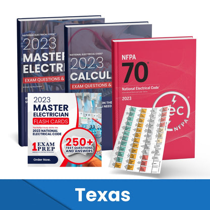 2023 Texas Master Electrician + Electrician Calculations Study Guides + Flash Cards & National Electrical Code +Tabs Super Combo (Based on the 2023 NEC)