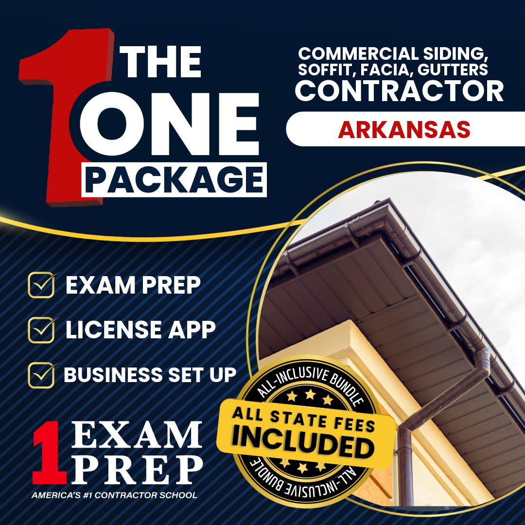 The 1 Package: All-Inclusive Arkansas Commercial Siding, Soffit, Facia, Gutters Contractor Exam, Licensing & Business Setup Solution