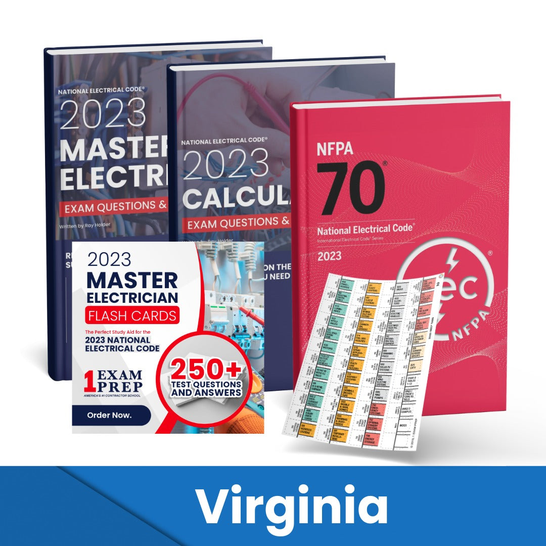 2023 Virginia Master Electrician + Electrician Calculations Study Guides + Flash Cards & National Electrical Code +Tabs Super Combo (Based on the 2023 NEC)