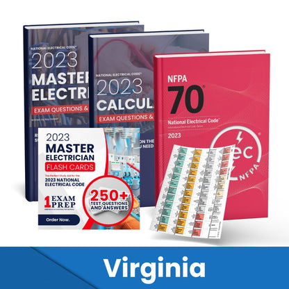 2023 Virginia Master Electrician + Electrician Calculations Study Guides + Flash Cards & National Electrical Code +Tabs Super Combo (Based on the 2023 NEC)