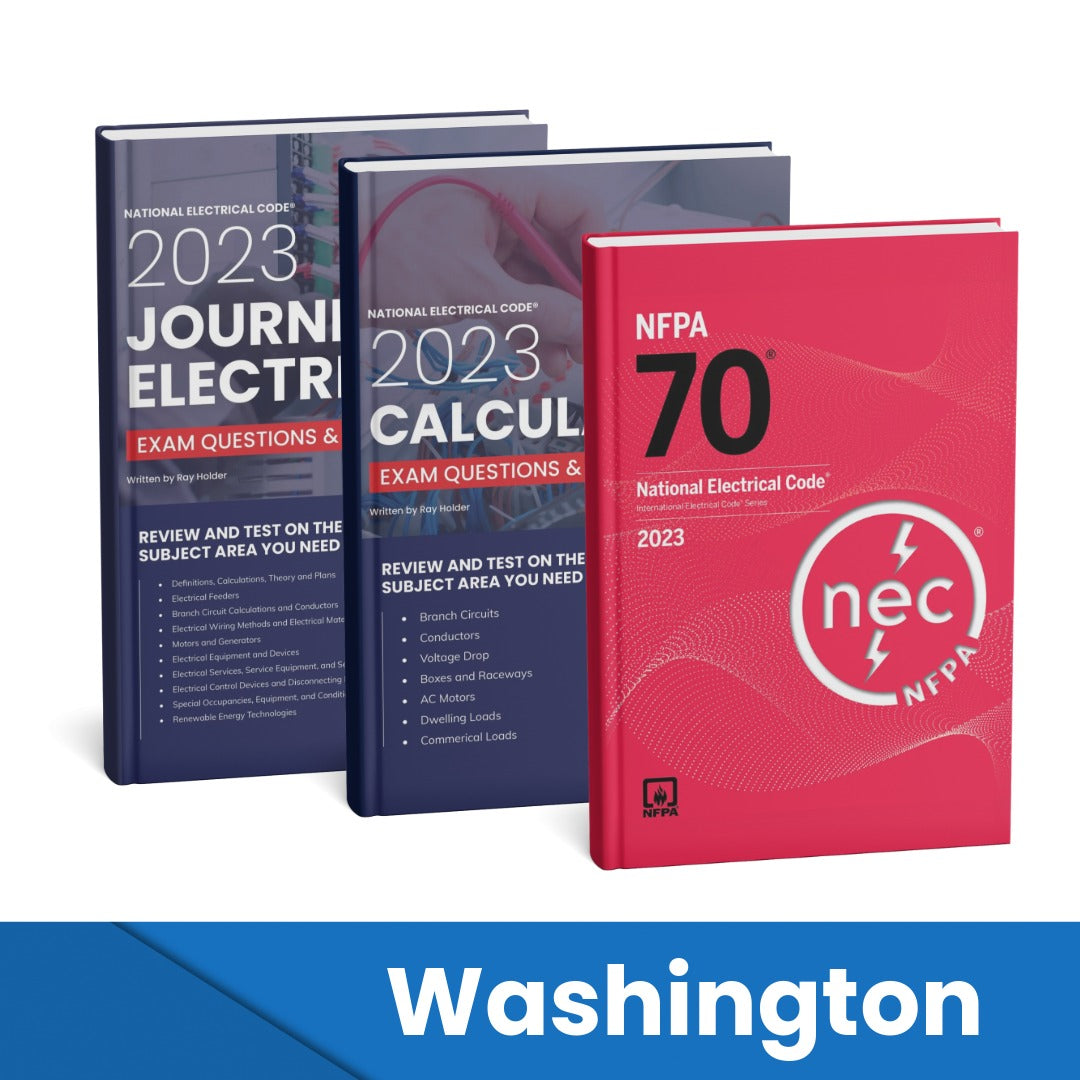2023 Washington Journeyman Electrician + Electrician Calculations Study Guides & National Electrical Code Combo (Based on the 2023 NEC)