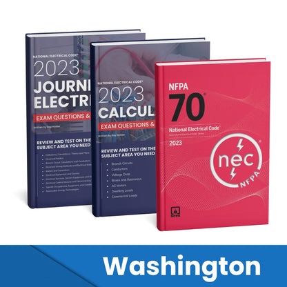 2023 Washington Journeyman Electrician + Electrician Calculations Study Guides & National Electrical Code Combo (Based on the 2023 NEC)